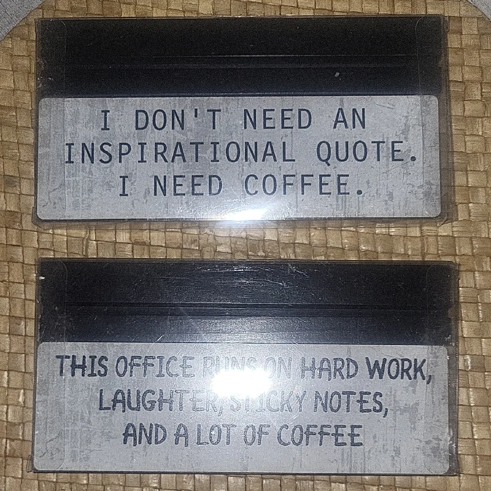 Black and Gray Office Desk Signs
